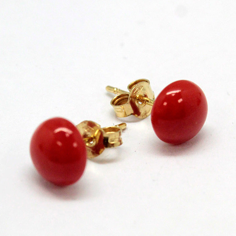 Boucles Argent ou Vermeil Perle Plate Corail Rouge