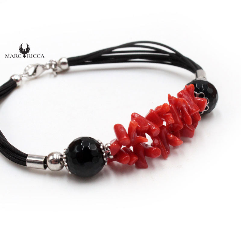Bracelet Argent Corail Rouge et Onyx