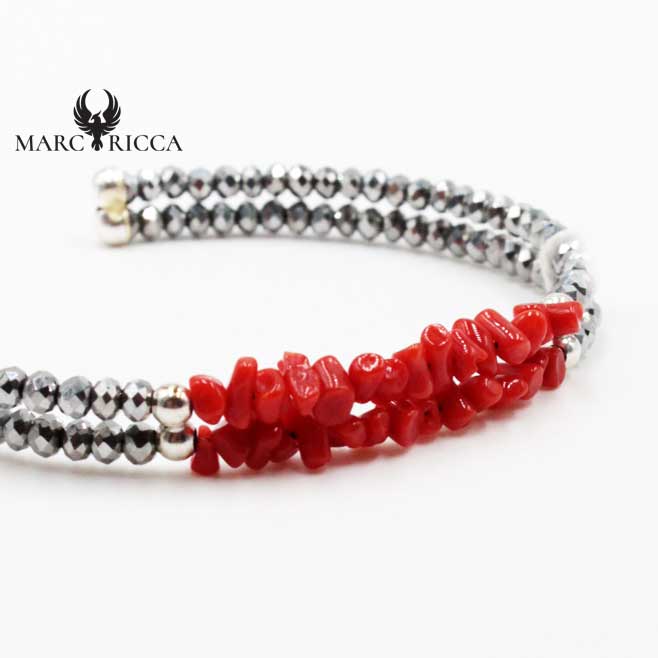 Bracelet Jonc Argent 2 Rangs Argenté & Corail