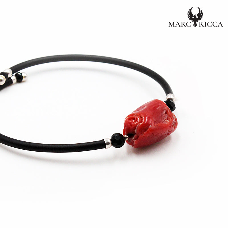 Bracelet Jonc Argent Caoutchouc & Corail