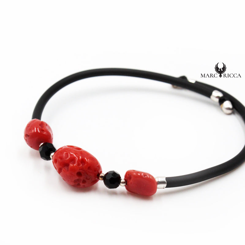 Bracelet Jonc Argent Caoutchouc & Corail