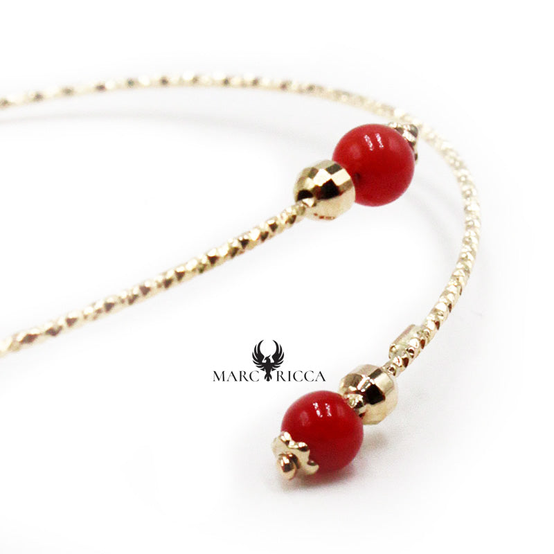 Bracelet Or Jonc 2 Boules de Corail
