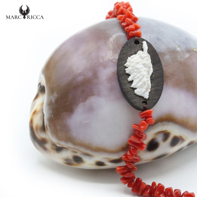 Bracelet Argent Corail Rouge et Corse en ébène