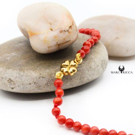 Bracelet Argent Corail Rouge & Trèfle
