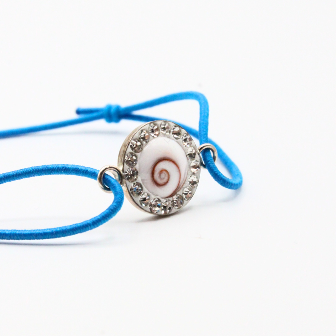 Bracelet Argent Cordon Réglable œil de Ste-Lucie & Strass