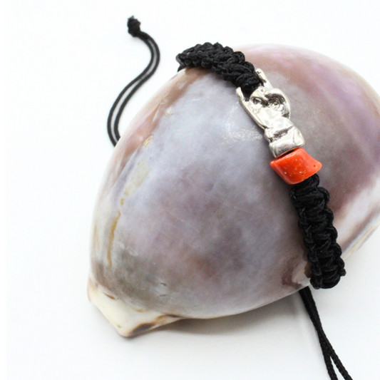 Bracelet Argent Cordon Corail & Main Corne