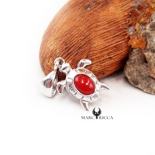 Pendentif Argent Tortue en Corail