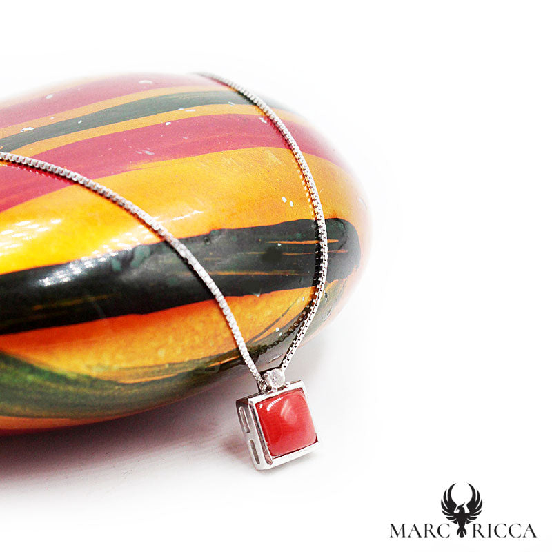 Collier Argent Corail Rouge Carré