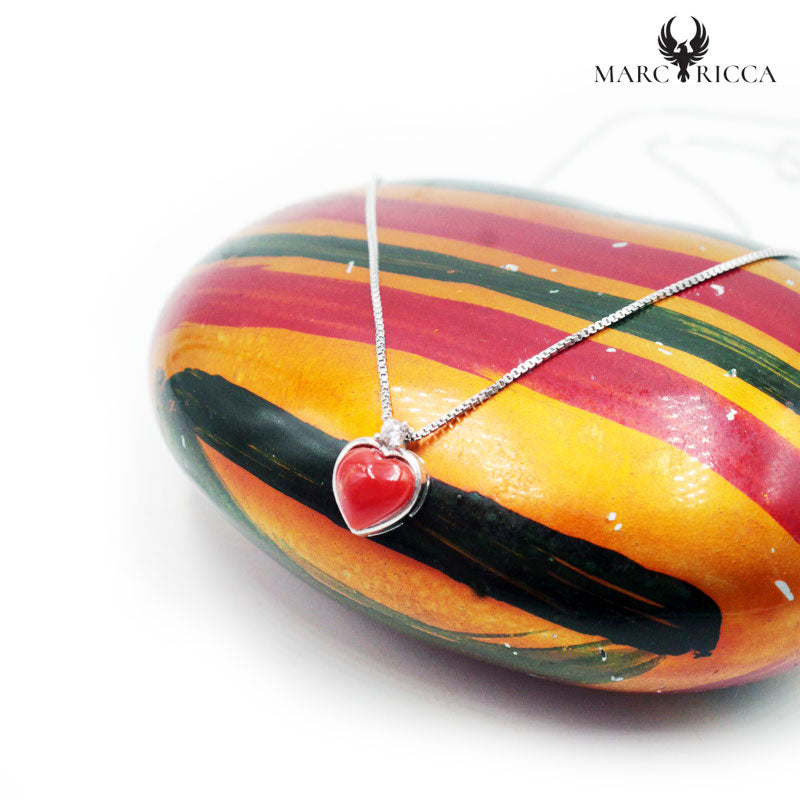 Collier Argent Cœur Corail Rouge