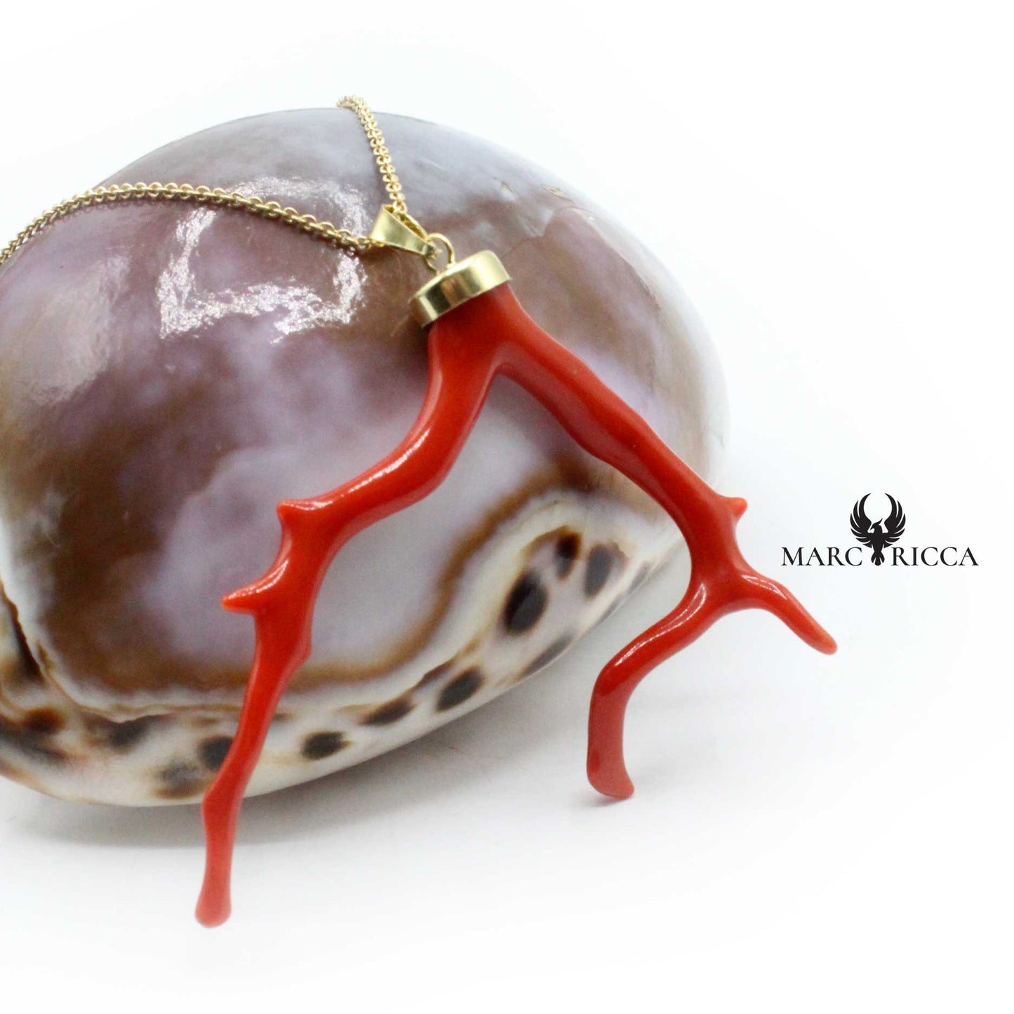 Pendentif Or Branche de Corail Rouge