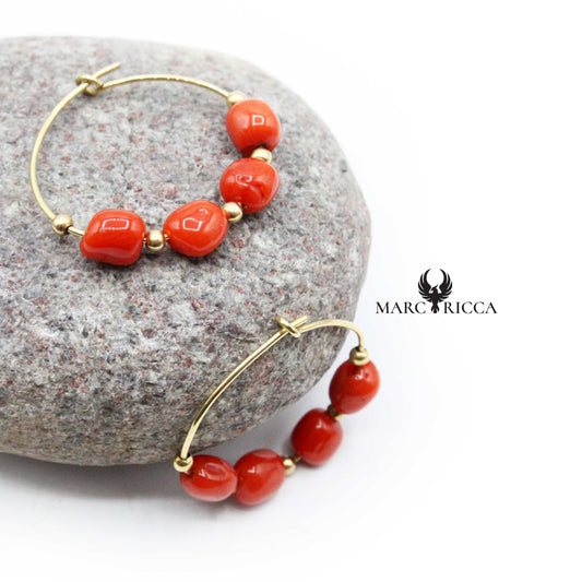 Boucles Or Créoles en Corail