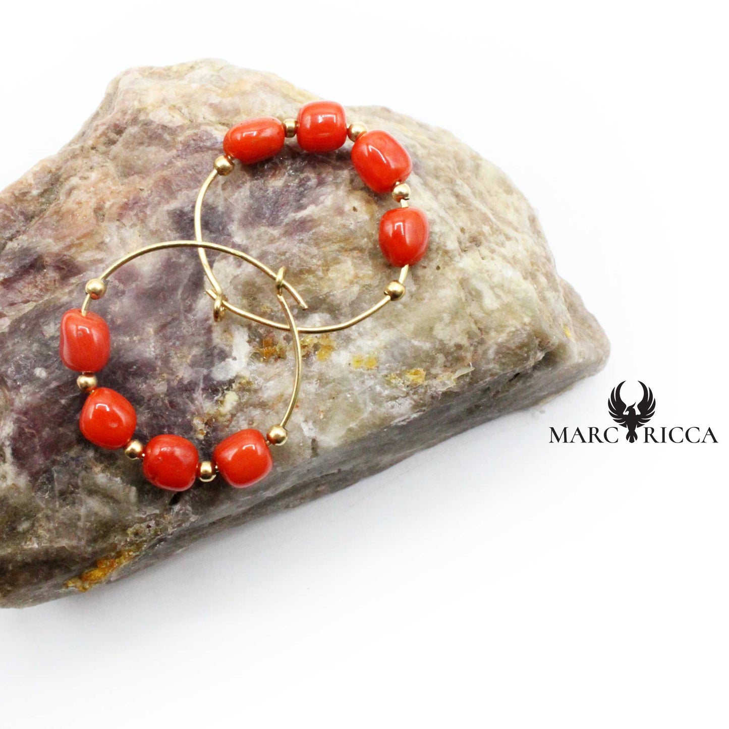 Boucles Or Créoles en Corail