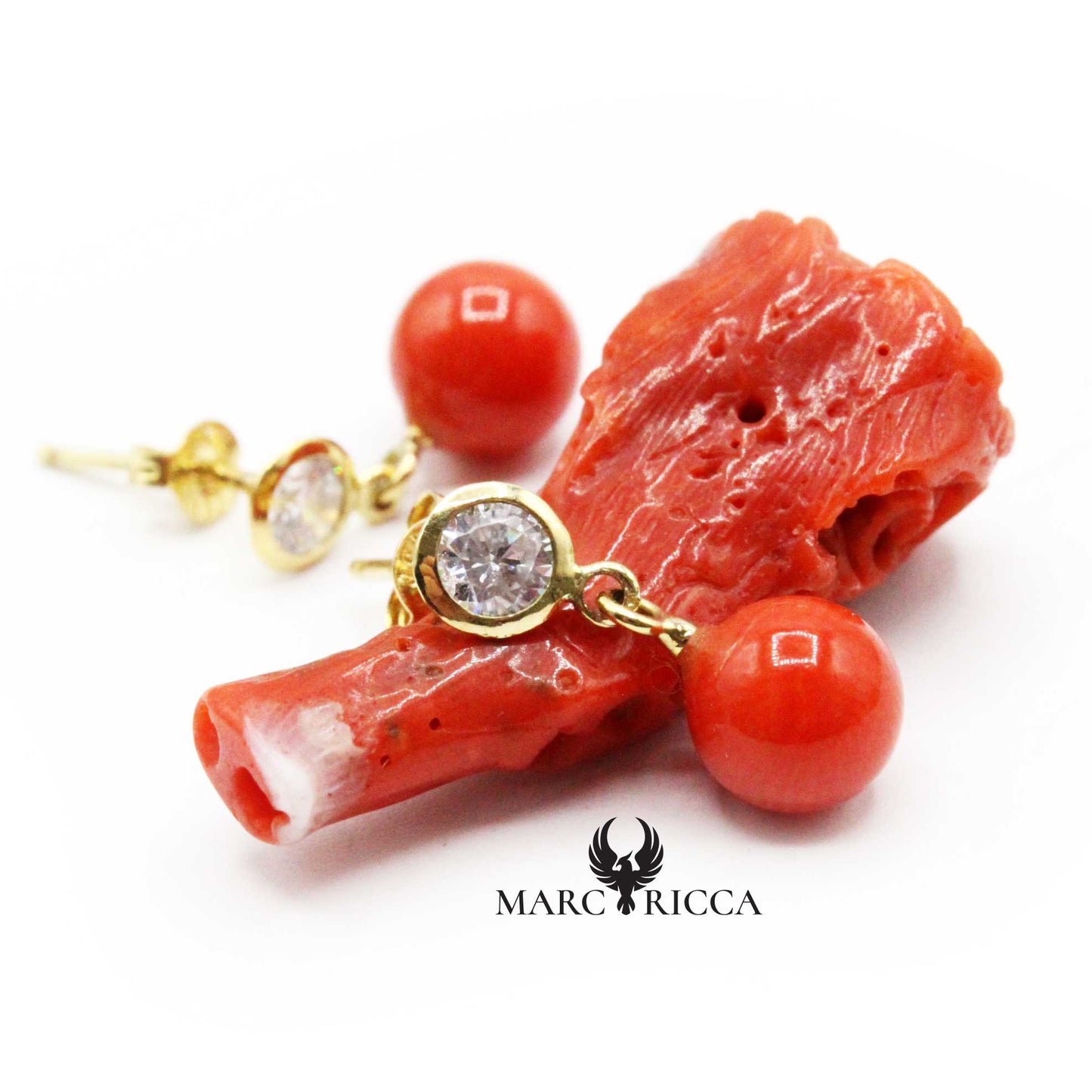 Boucles Or Perles en Corail et Diamant