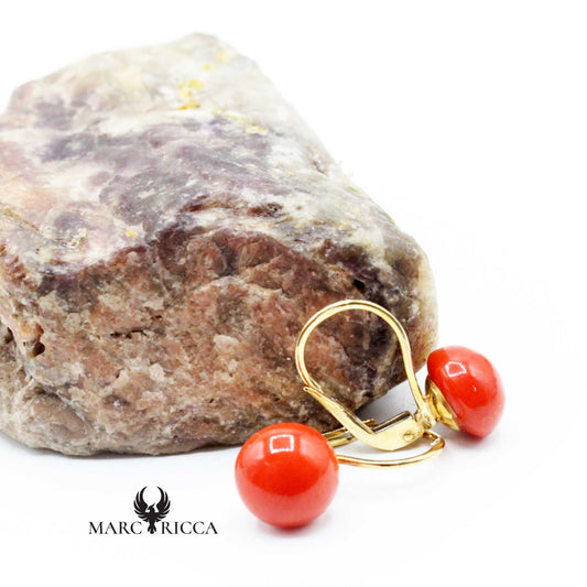 Boucles Or Dormeuse Bouton en Corail