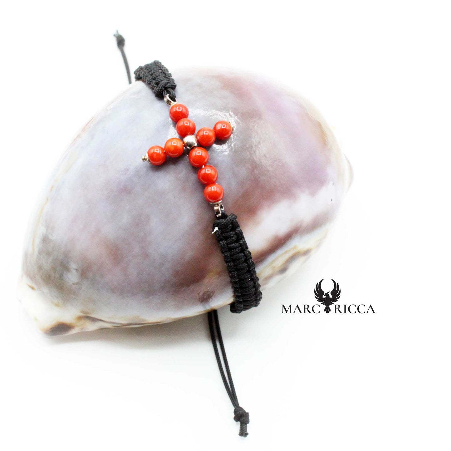 Bracelet Argent Cordon Croix en Corail