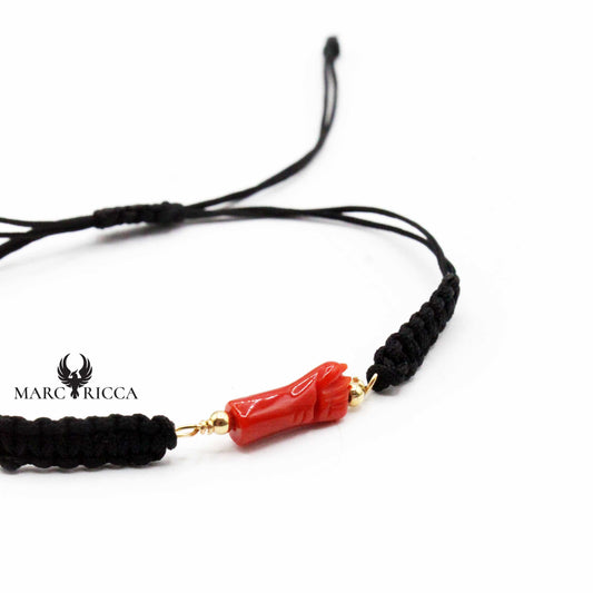 Bracelet Argent Macramé Main en Corail Vermeil