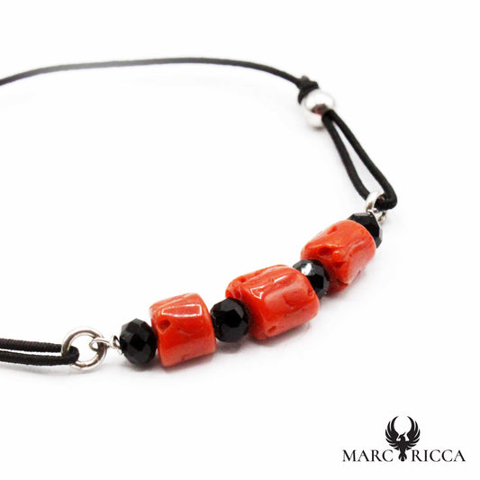 Bracelet Argent Cordon Corail & Cristal Noir