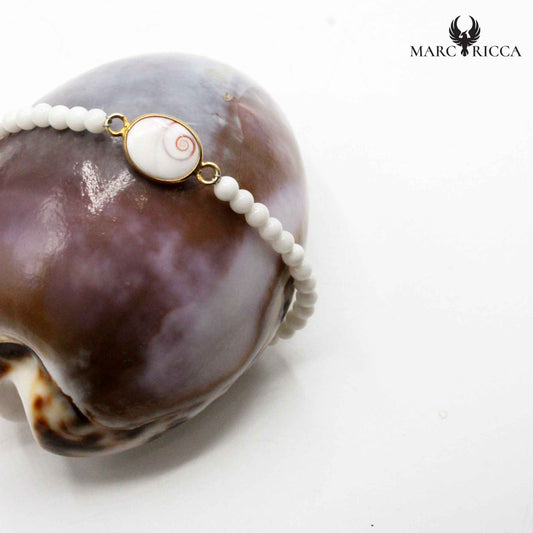 Bracelet Vermeil Œil de St Lucie & Corail Blanc