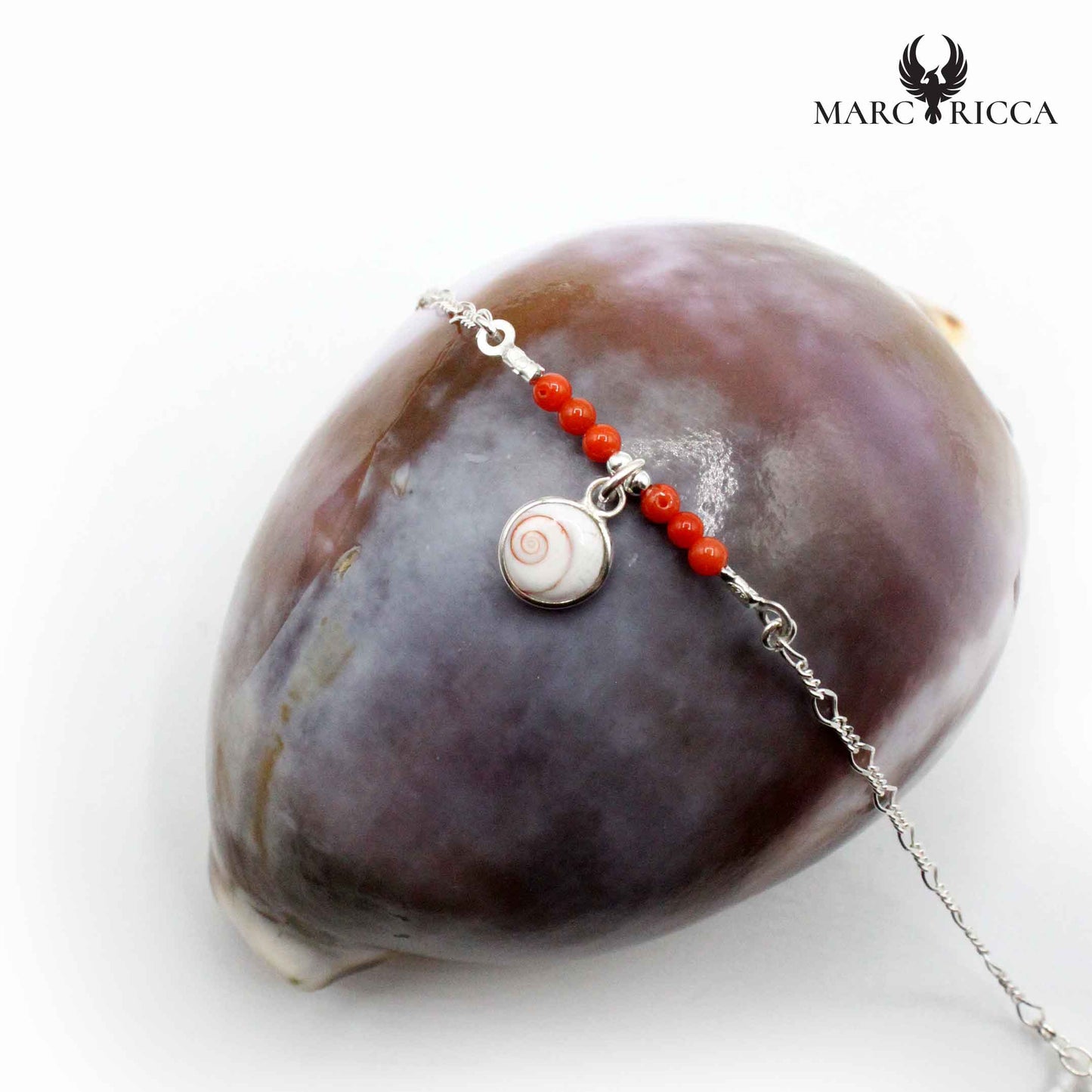 Bracelet Argent œil de St-Lucie & Boules Corail