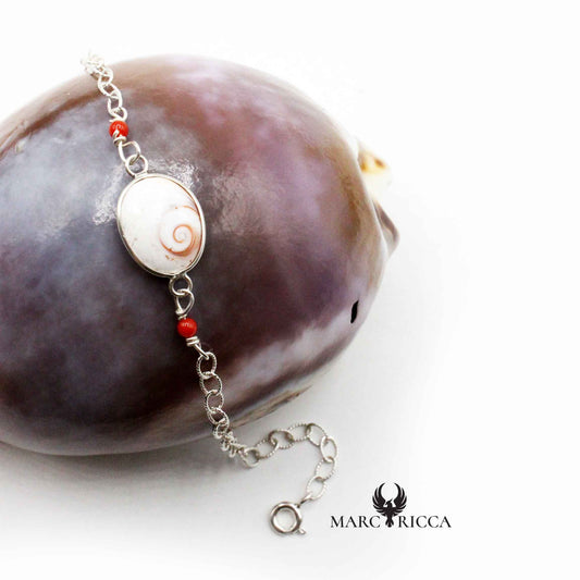 Bracelet Argent œil de St-Lucie & Boules Corail