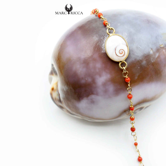 Bracelet Argent œil de St-Lucie & Corail Rouge