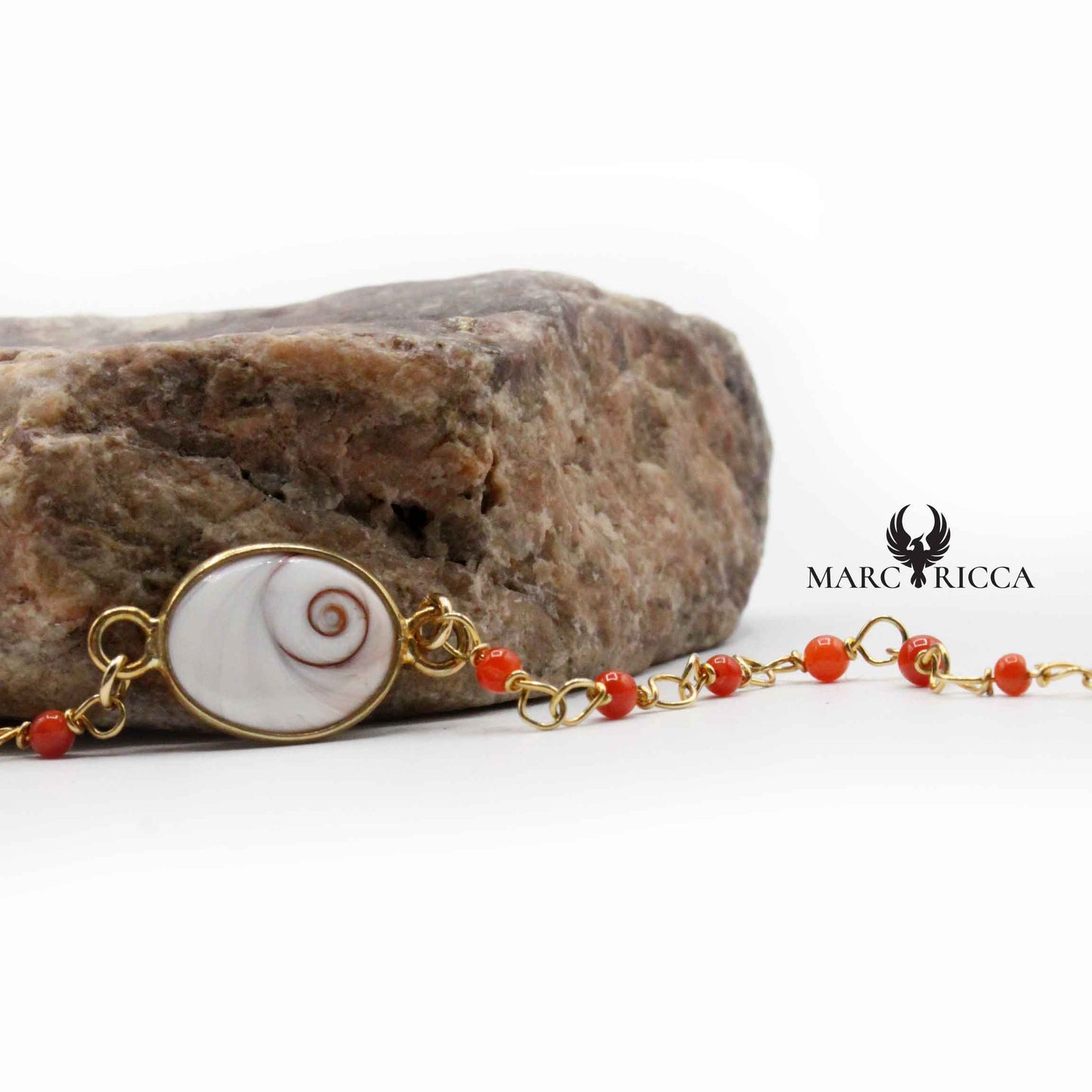 Bracelet Argent œil de St-Lucie & Corail Rouge