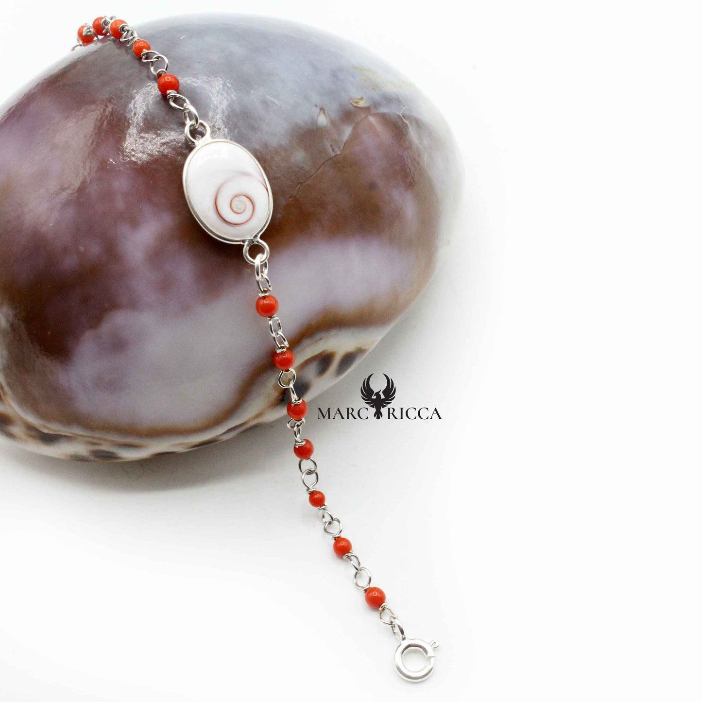 Bracelet Argent œil de St-Lucie & Corail Rouge