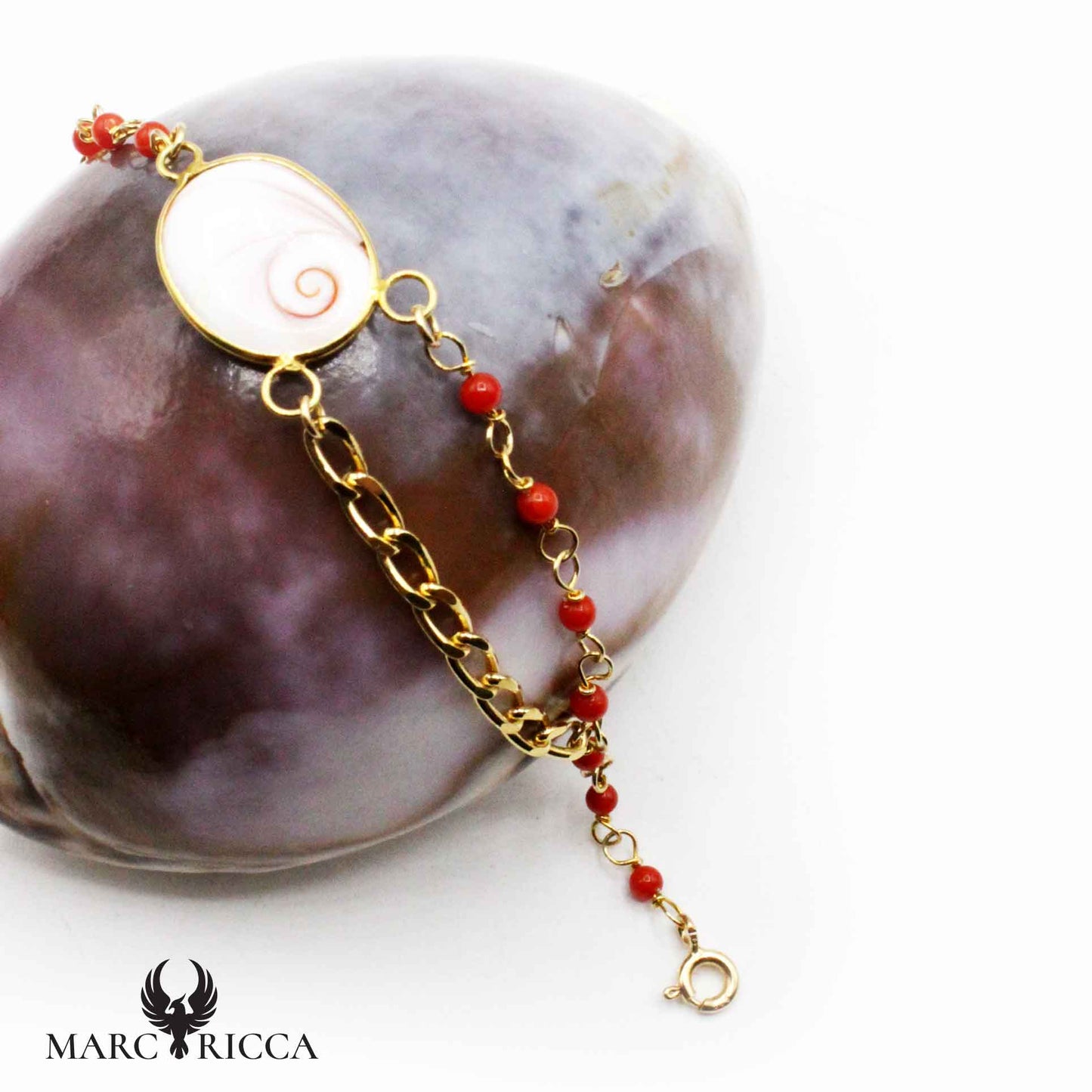 Bracelet Argent Œil de St-Lucie & Corail Rouge