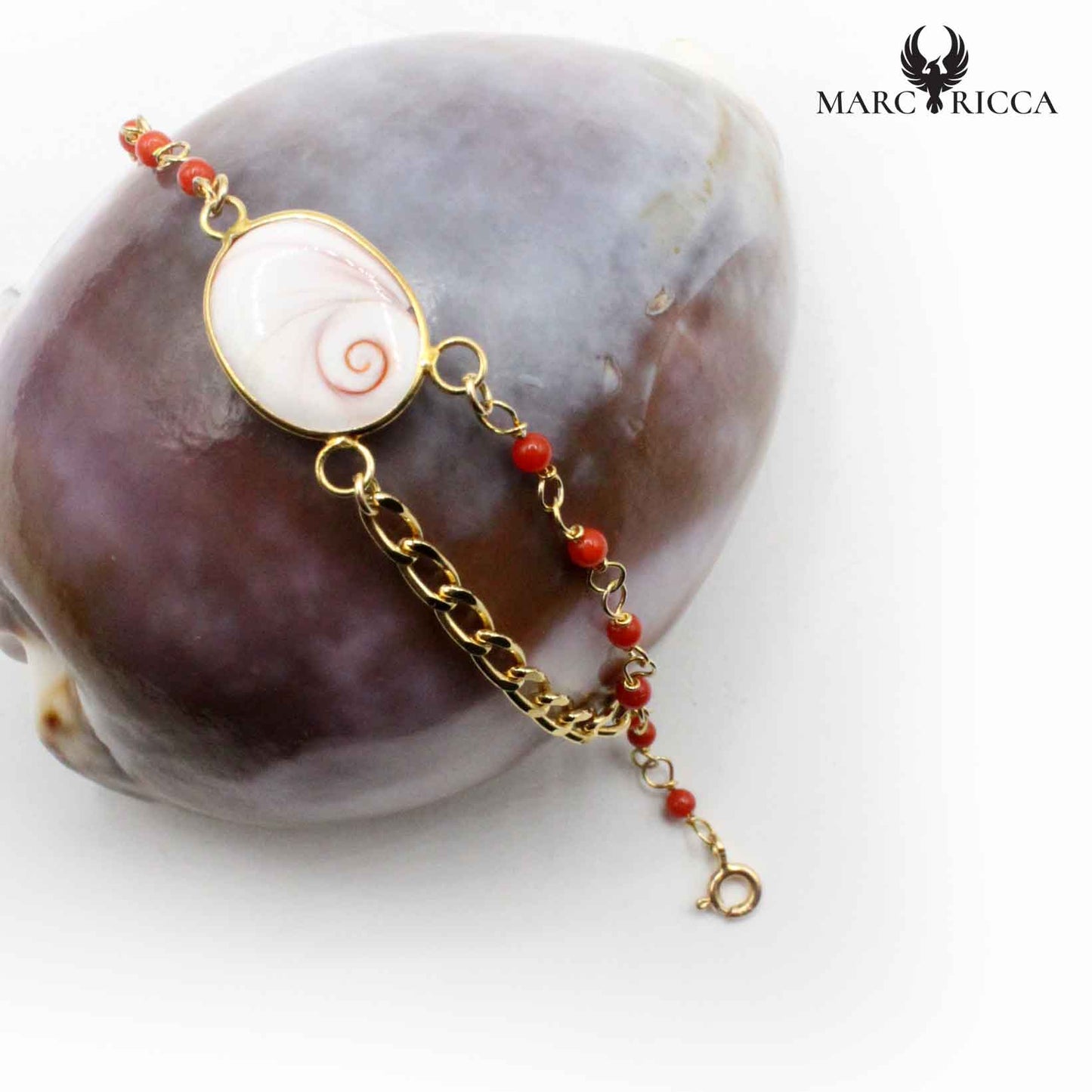 Bracelet Argent Œil de St-Lucie & Corail Rouge