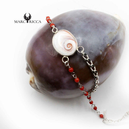 Bracelet Argent Œil de St-Lucie & Corail Rouge