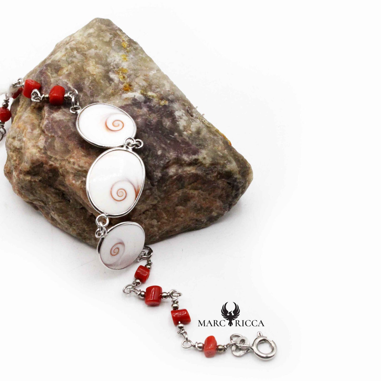 Bracelet Argent 3 Yeux de St-Lucie & Corail Rouge