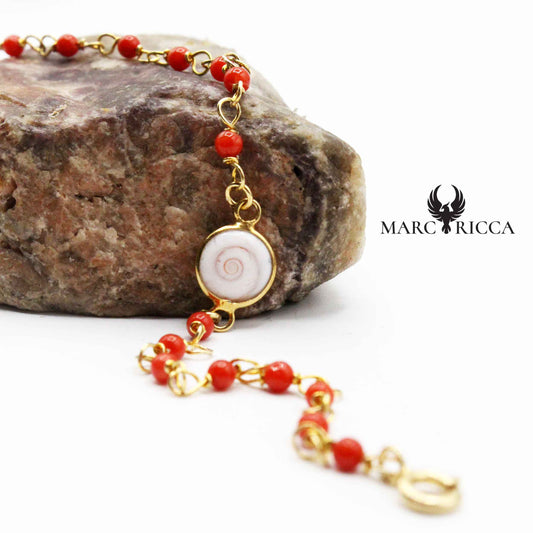 Bracelet Argent œil de St-Lucie & Corail Rouge