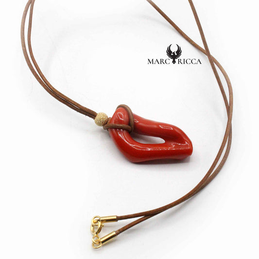 Collier Cordon Anneau de Corail Rouge Vermeil