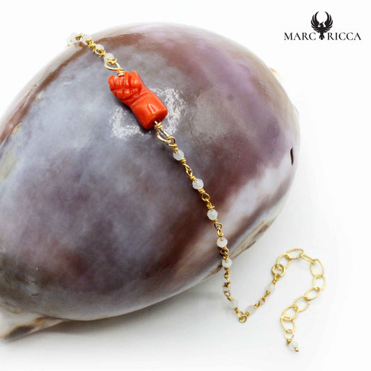 Bracelet Argent Chainette Main en Corail Vermeil