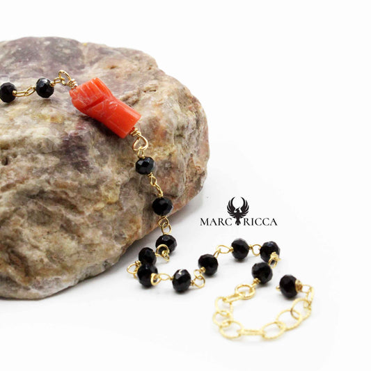 Bracelet Argent Chainette Main en Corail Vermeil