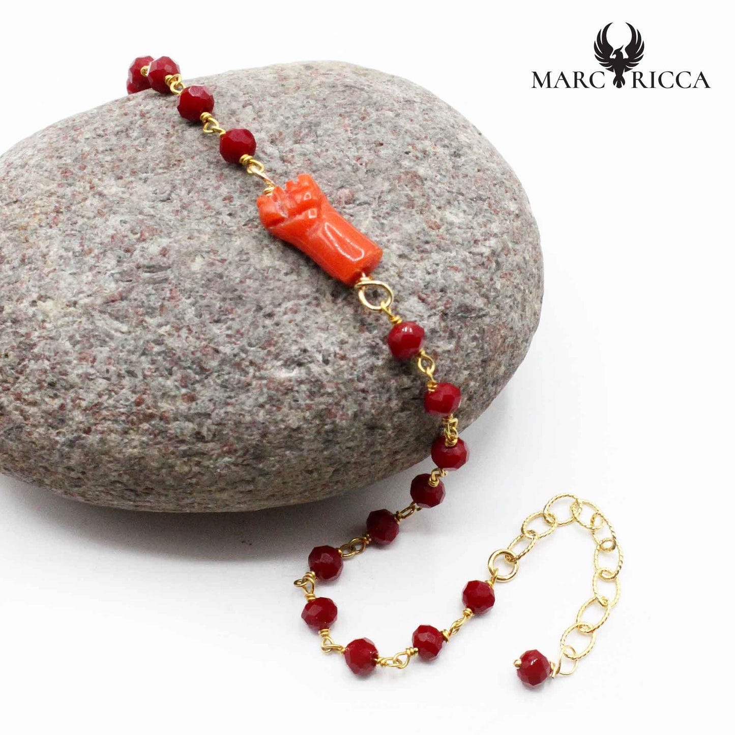 Bracelet Argent Chainette Main en Corail Vermeil