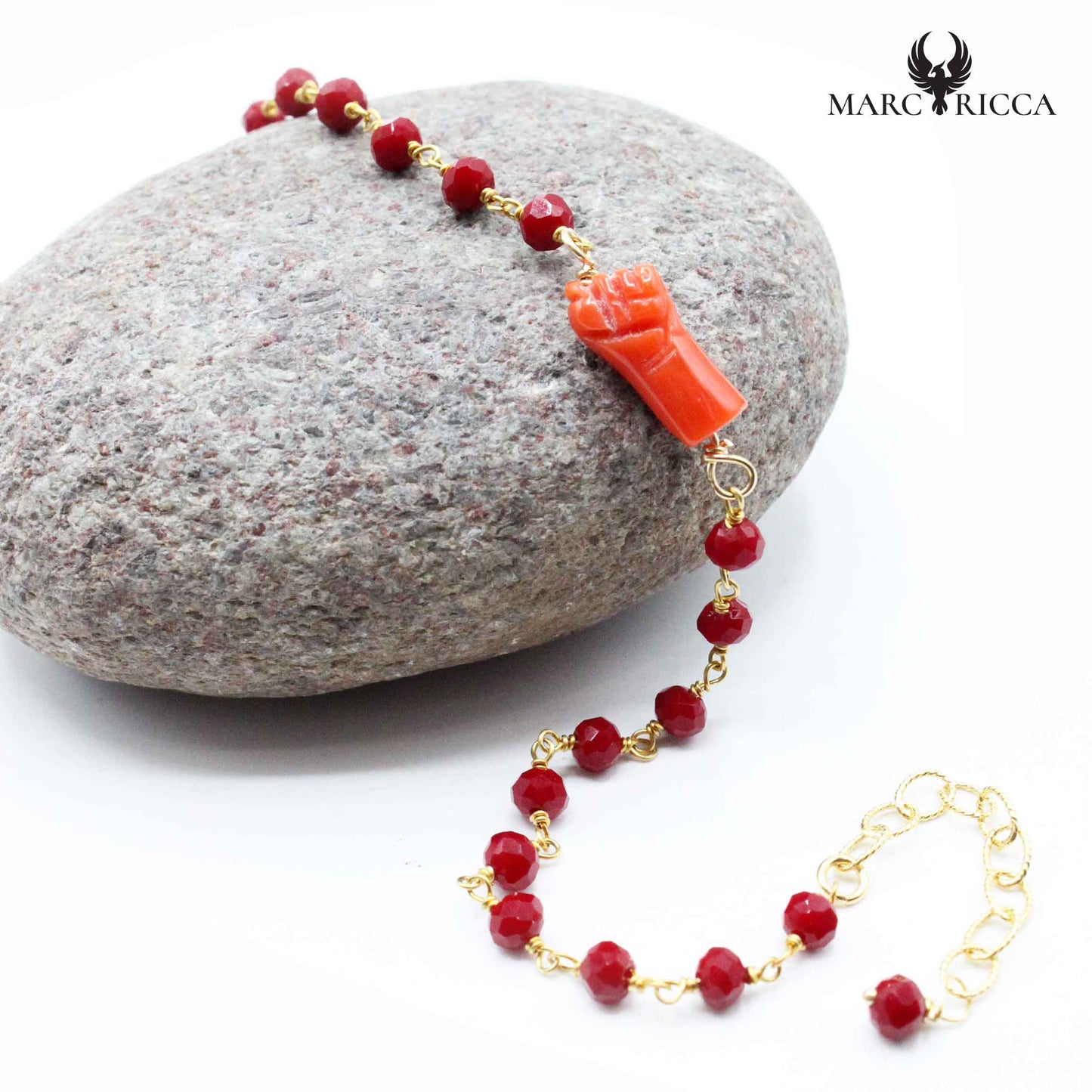 Bracelet Argent Chainette Main en Corail Vermeil