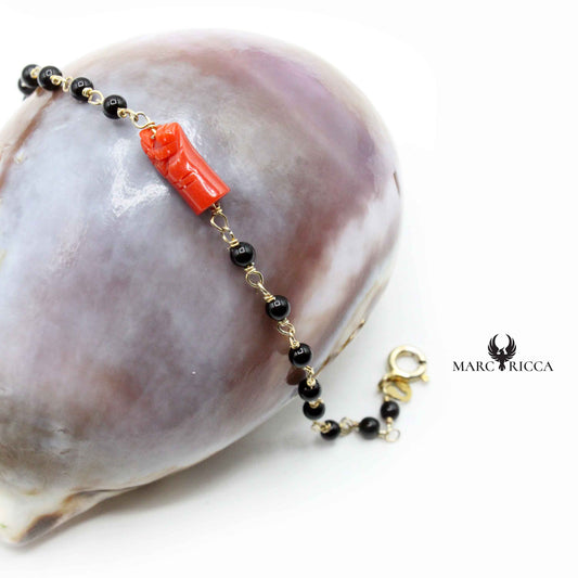 Bracelet Argent Chainette Main en Corail Rouge Vermeil