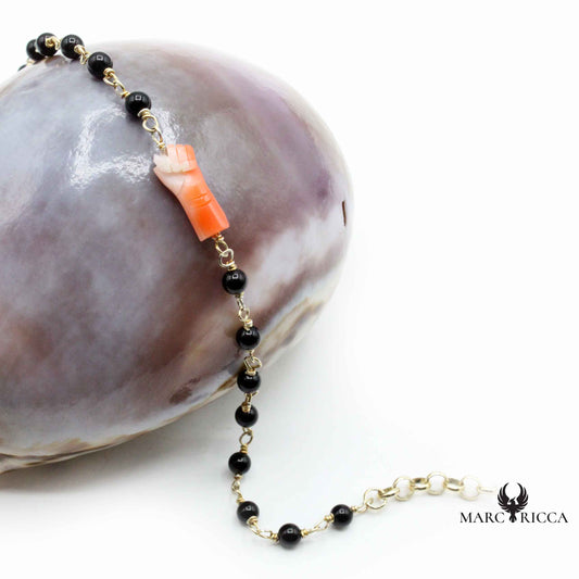 Bracelet Argent Chainette Main en Corail Rose Vermeil