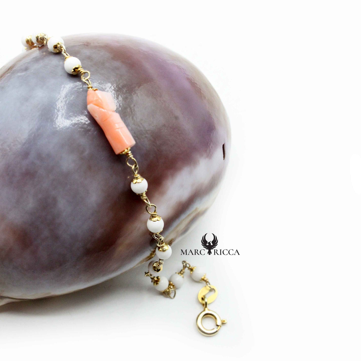 Bracelet Argent Chainette Main en Corail Rose Vermeil