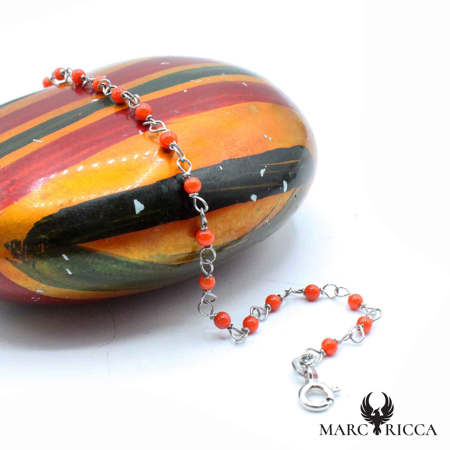 Bracelet Argent Chainette Corail Rouge