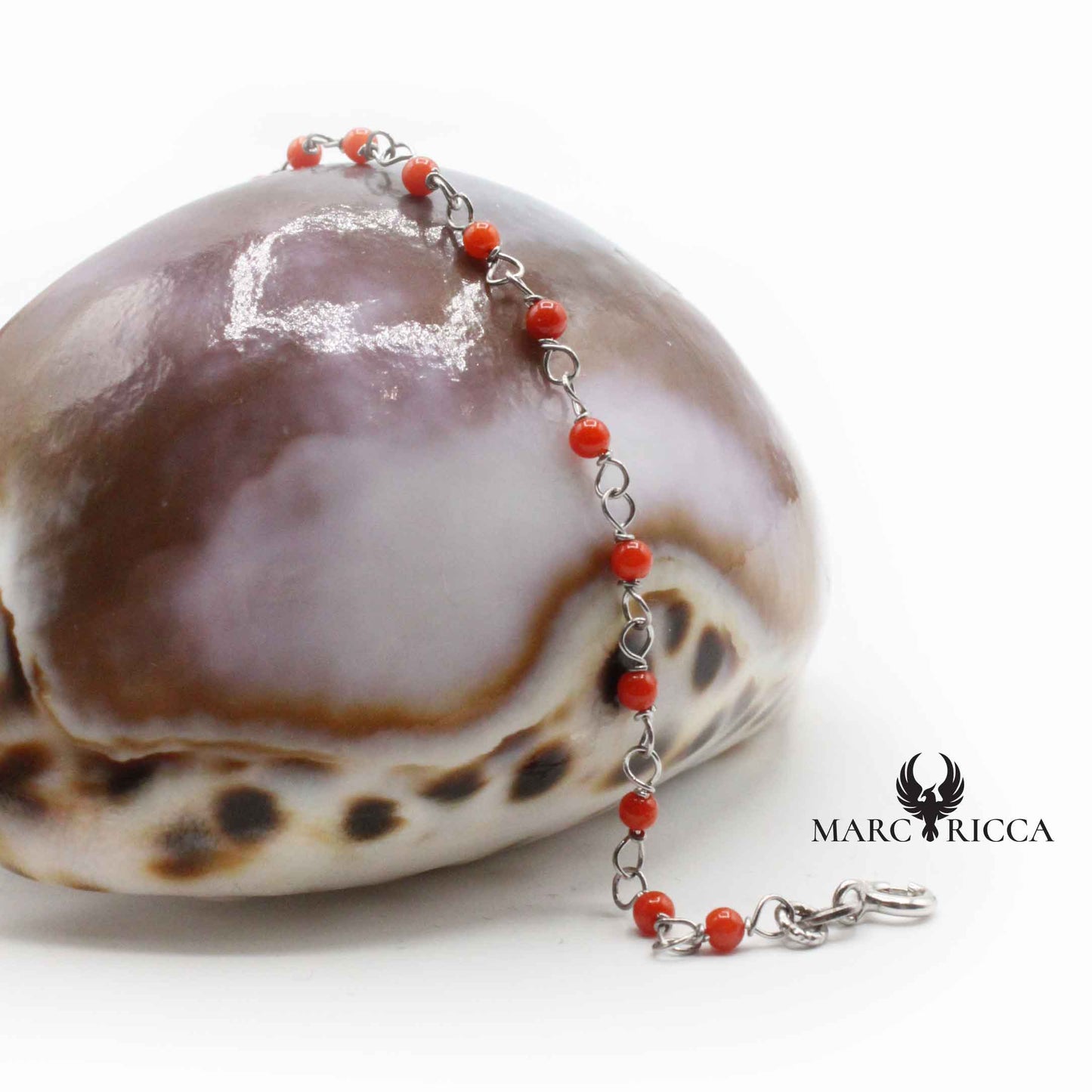Bracelet Argent Chainette Corail Rouge