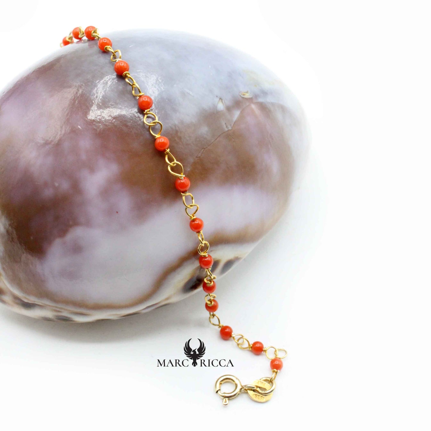 Bracelet Argent Chainette Corail Rouge