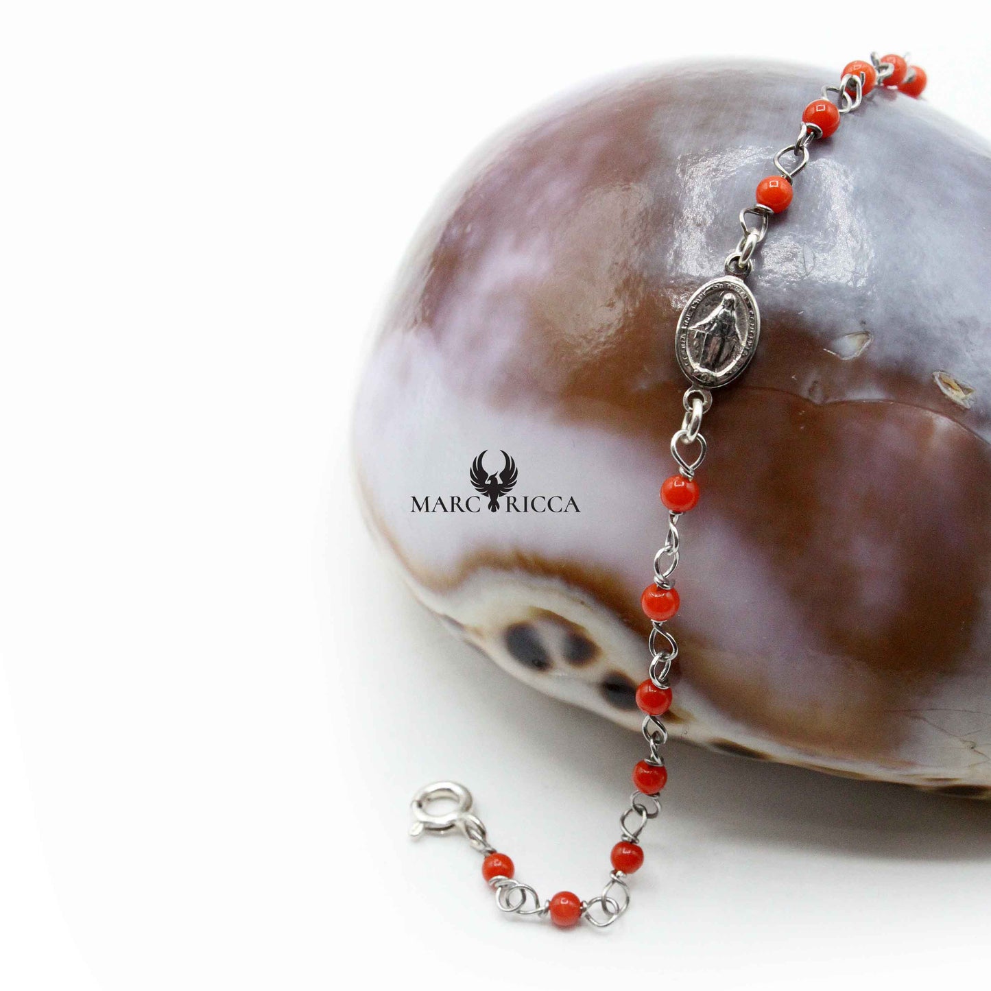 Bracelet Argent Chainette Corail Rouge & Madone