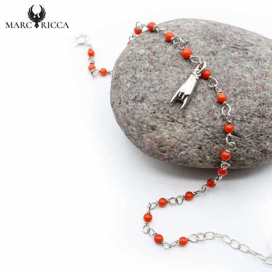 Bracelet Argent Chainette Corail Rouge & Corne D'abondance