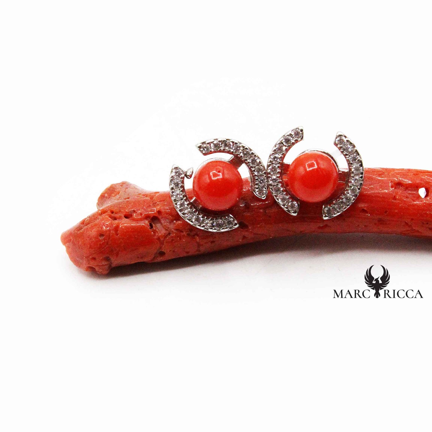 Boucles Argent Zirconium & Boules de Corail
