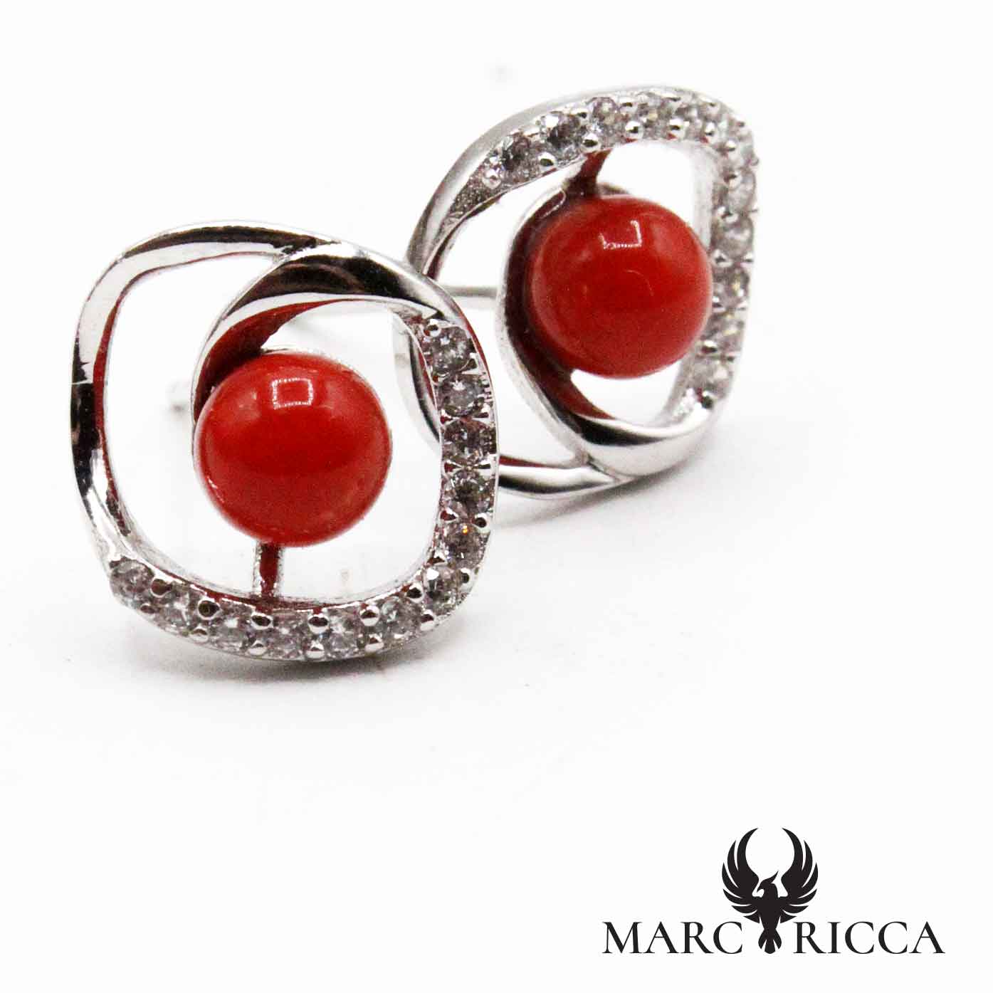 Boucles Argent Zirconium & Boules de Corail