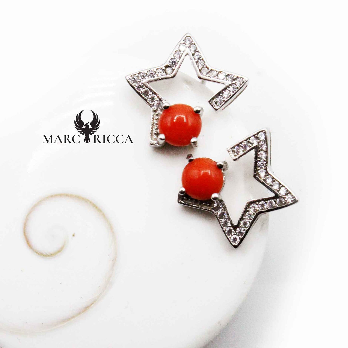Boucles Argent Corail Perle & Étoile Zirconium
