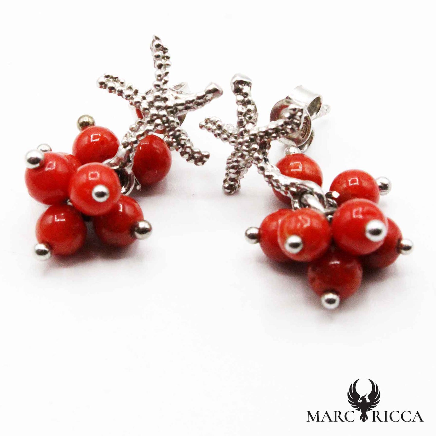 Boucles Argent Grappe Boules de Corail