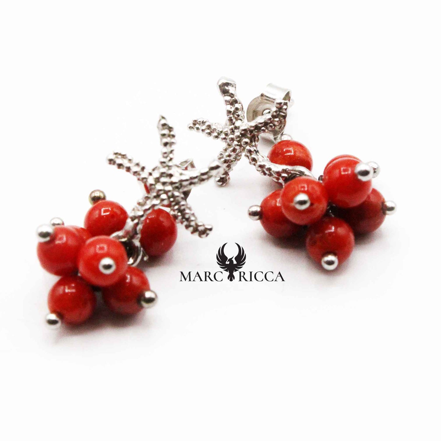 Boucles Argent Grappe Boules de Corail